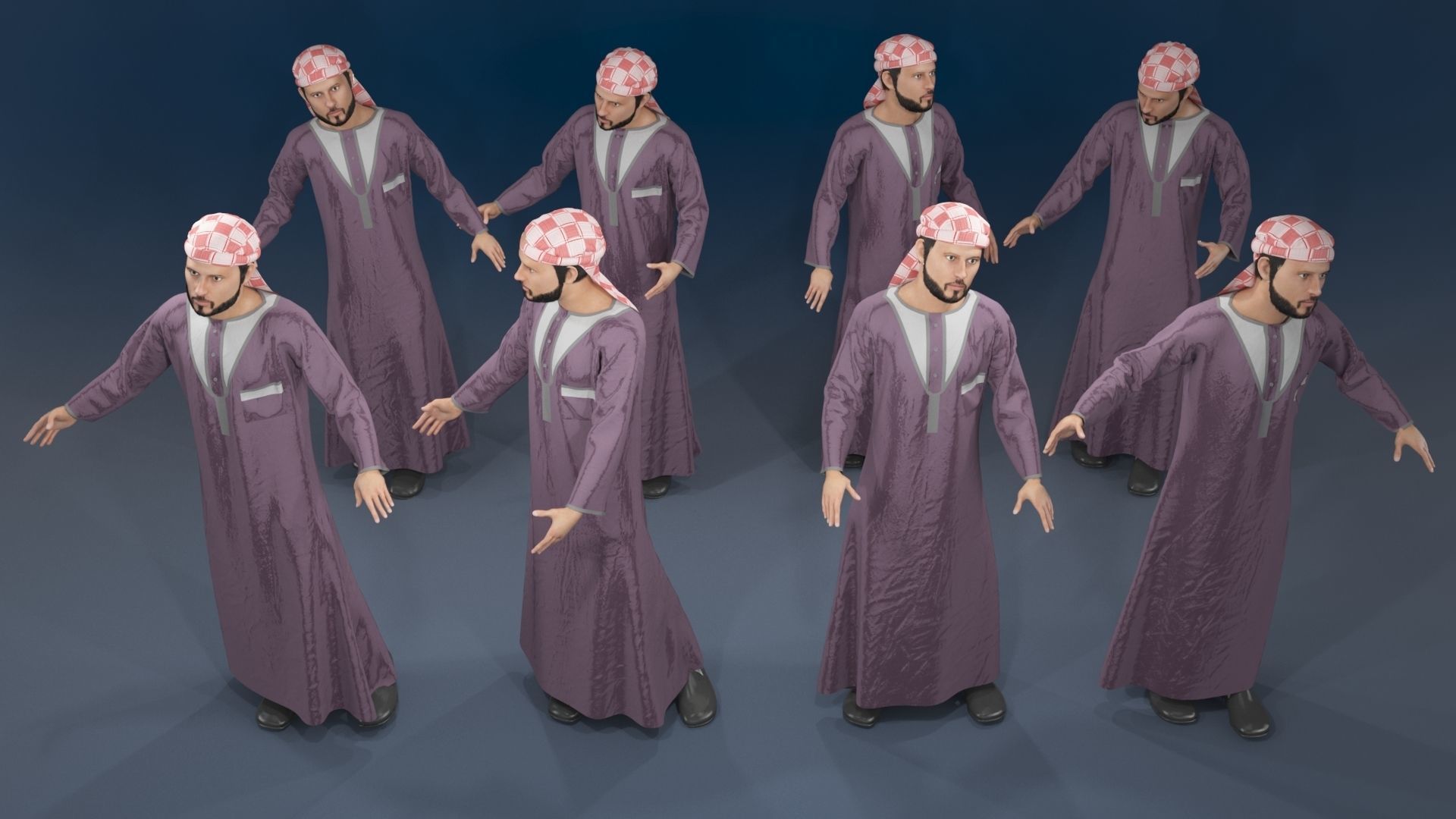 Men static arabic 4 x different models 32 poses 3D model_16