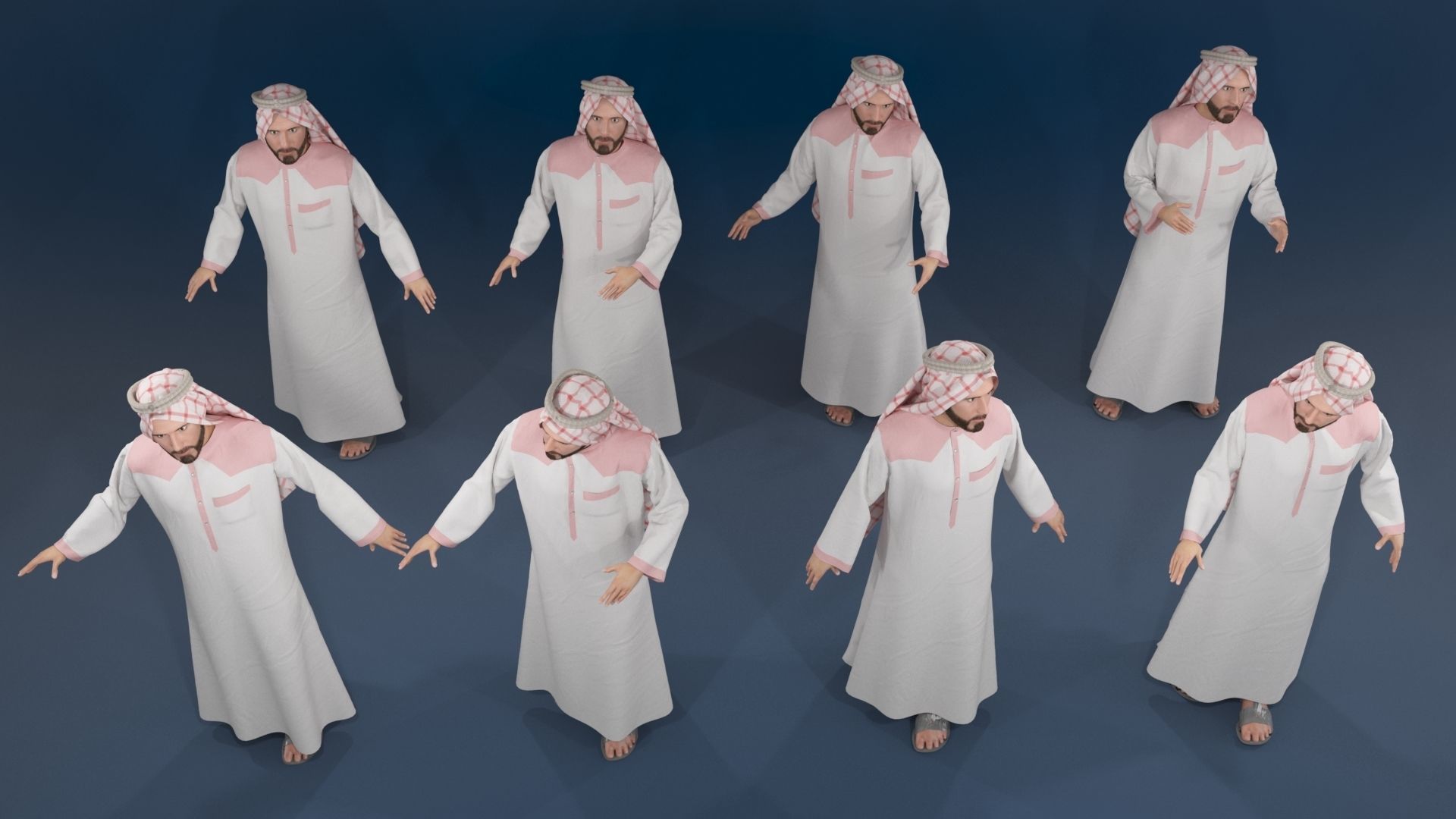 Men static arabic 4 x different models 32 poses 3D model_8