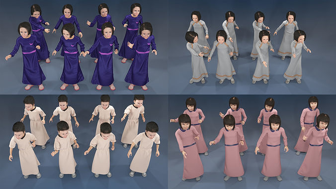 Girl static arabic 4 x different models 32 poses 3D model