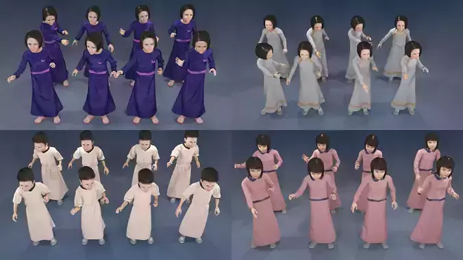 Girl static arabic 4 x different models 32 poses 3D model