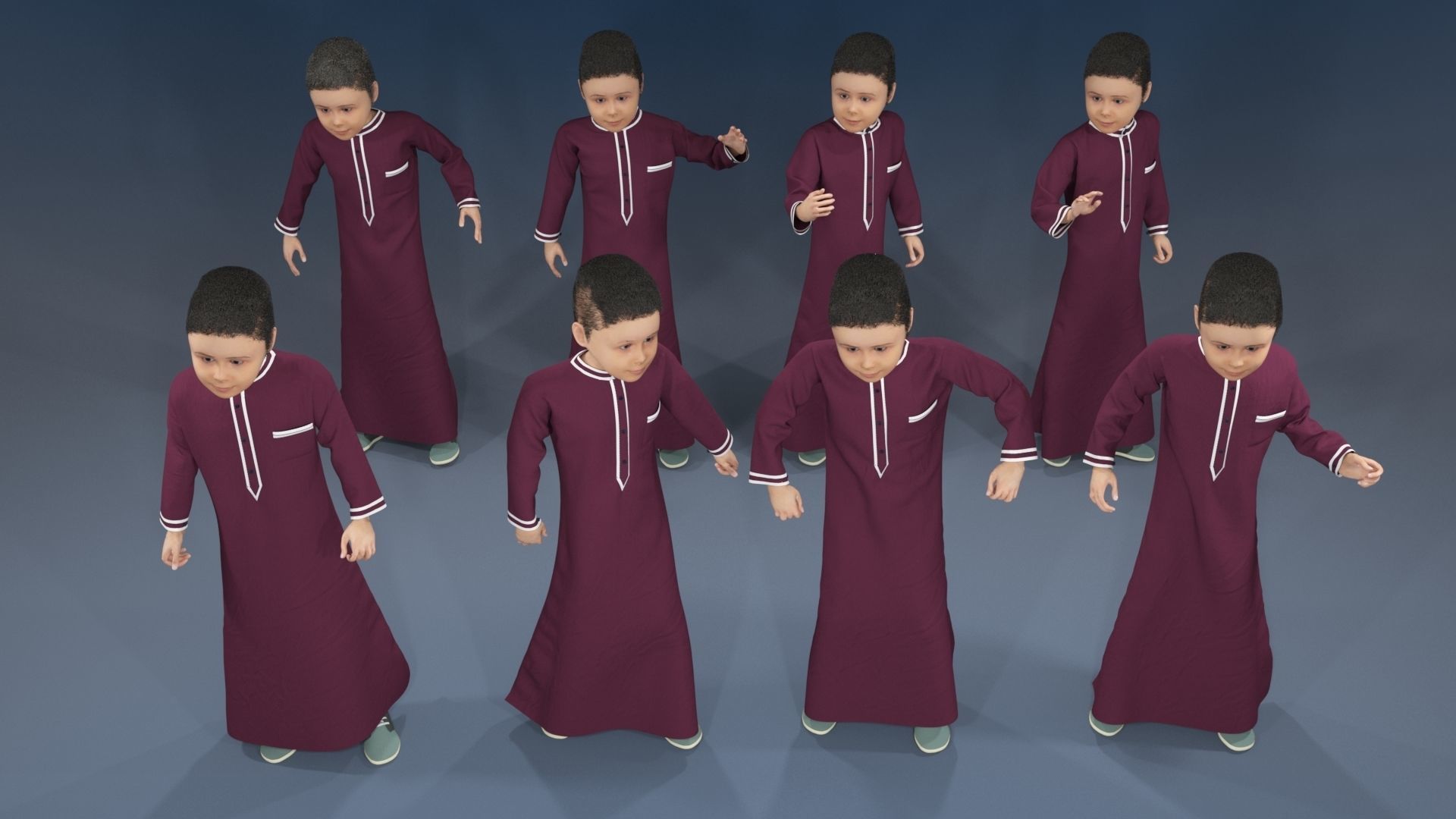 Boy static arabic 4 x different models 32 poses 3D model_11