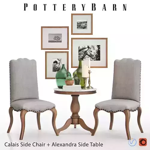 CALAIS Side Chair with ALEXANDRA Side Table 3D model