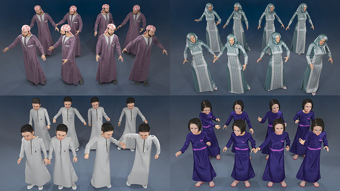 Arabic people static 16 x different models 128 poses 3D Model Collection