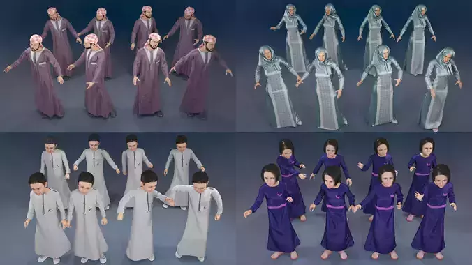 Arabic people static 16 x different models 128 poses 3D Model Collection