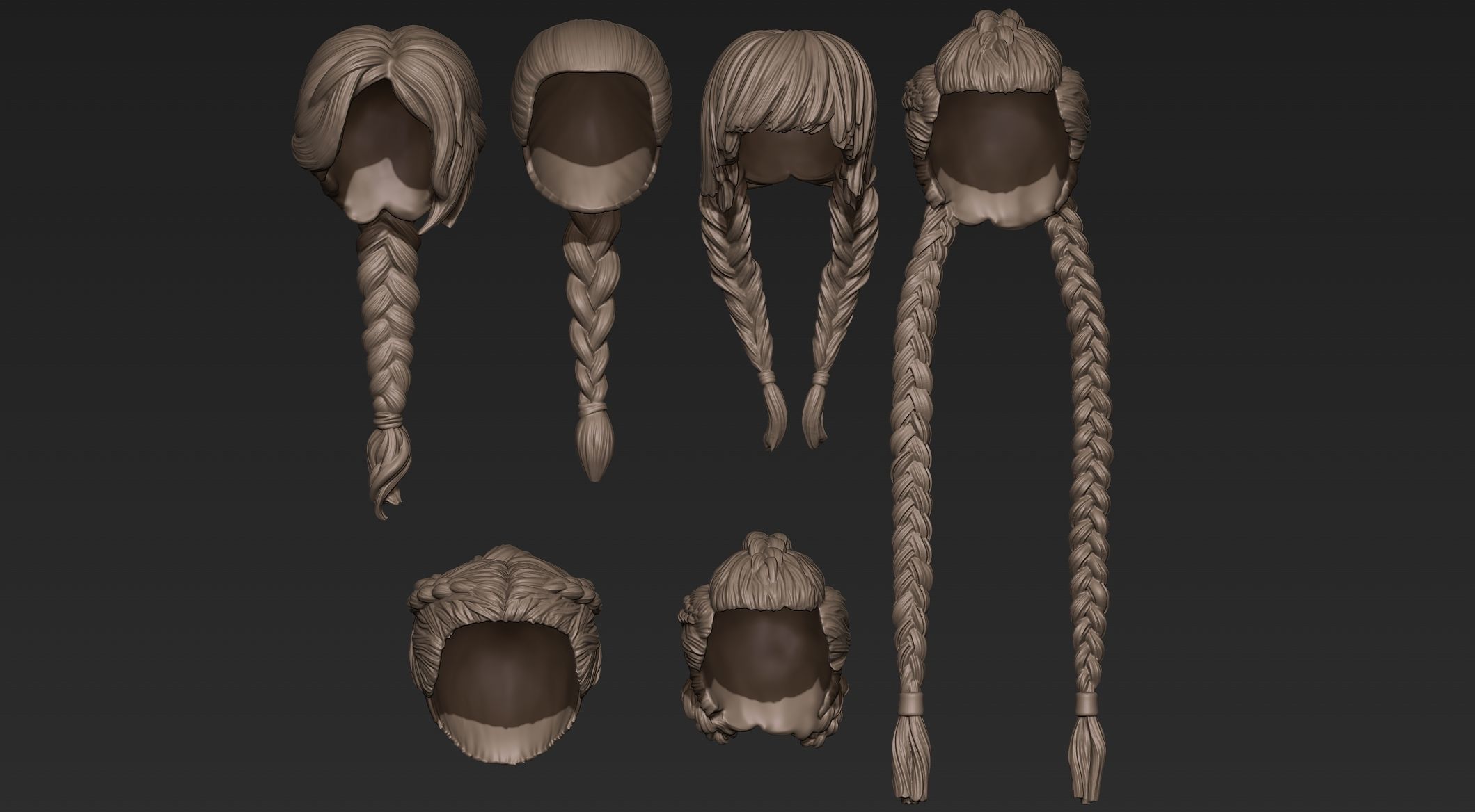 Female Hair Collection 1 3D model_2