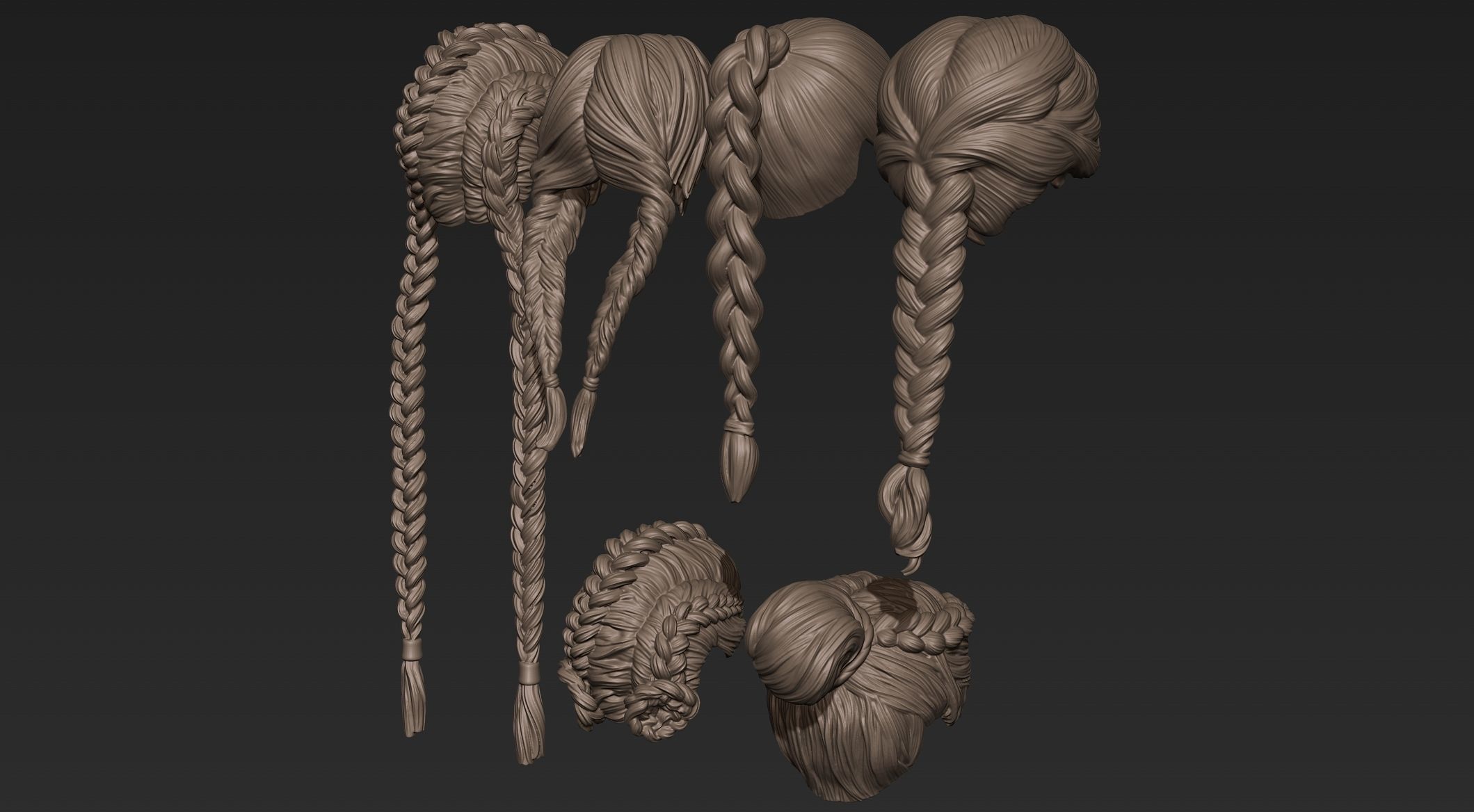 Female Hair Collection 1 3D model_4