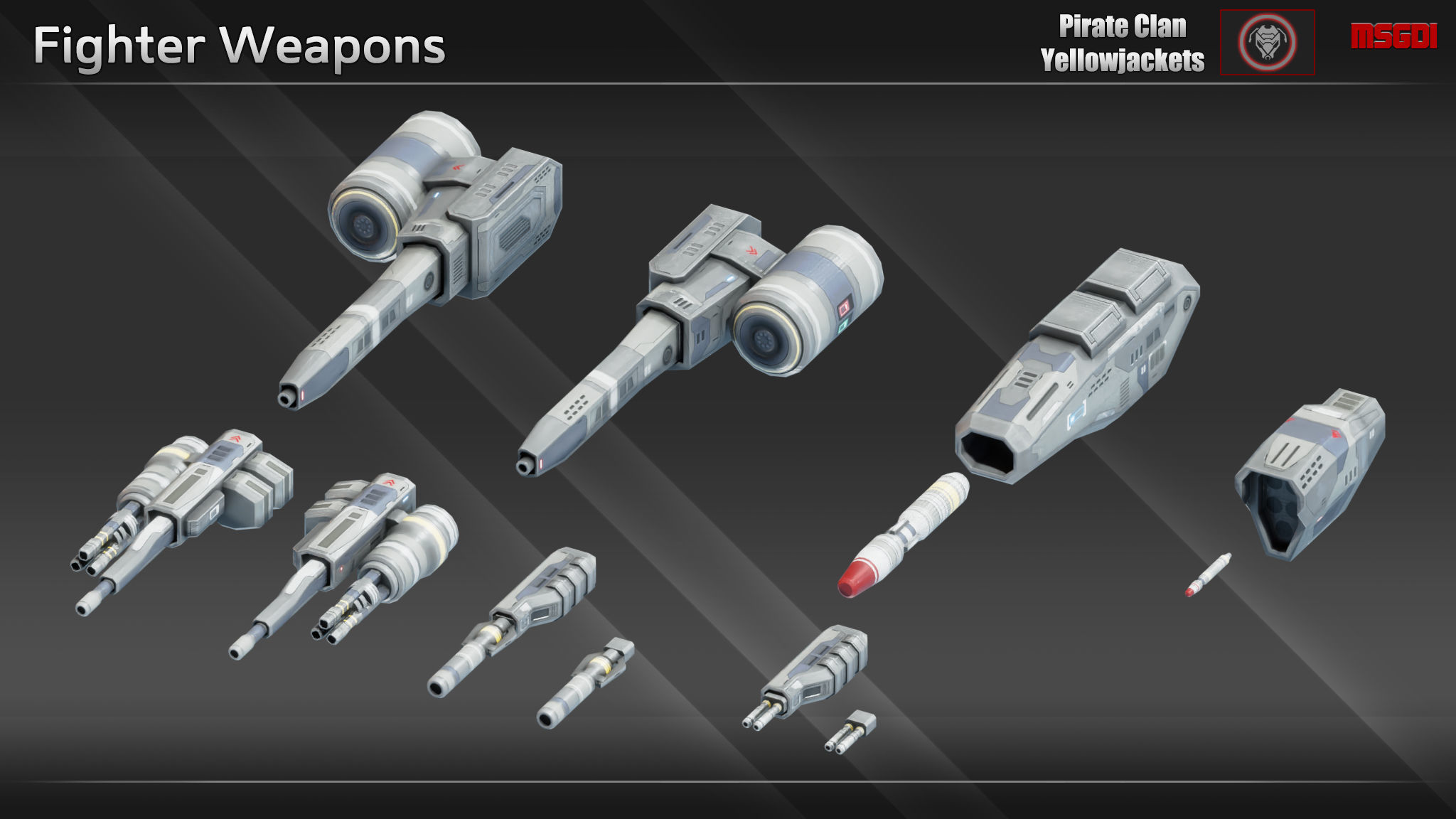 Spaceship Yellowjackets Modular Fighter Kit Low-poly 3D model_7