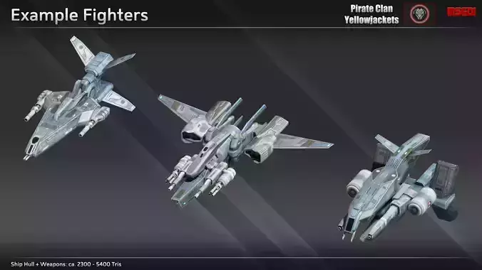 Spaceship Yellowjackets Modular Fighter Kit Low-poly 3D model