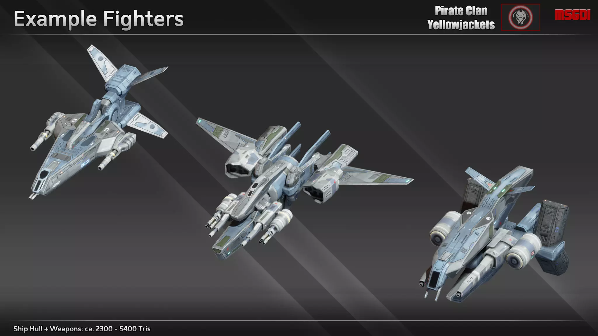 Spaceship Yellowjackets Modular Fighter Kit Low-poly 3D model_0