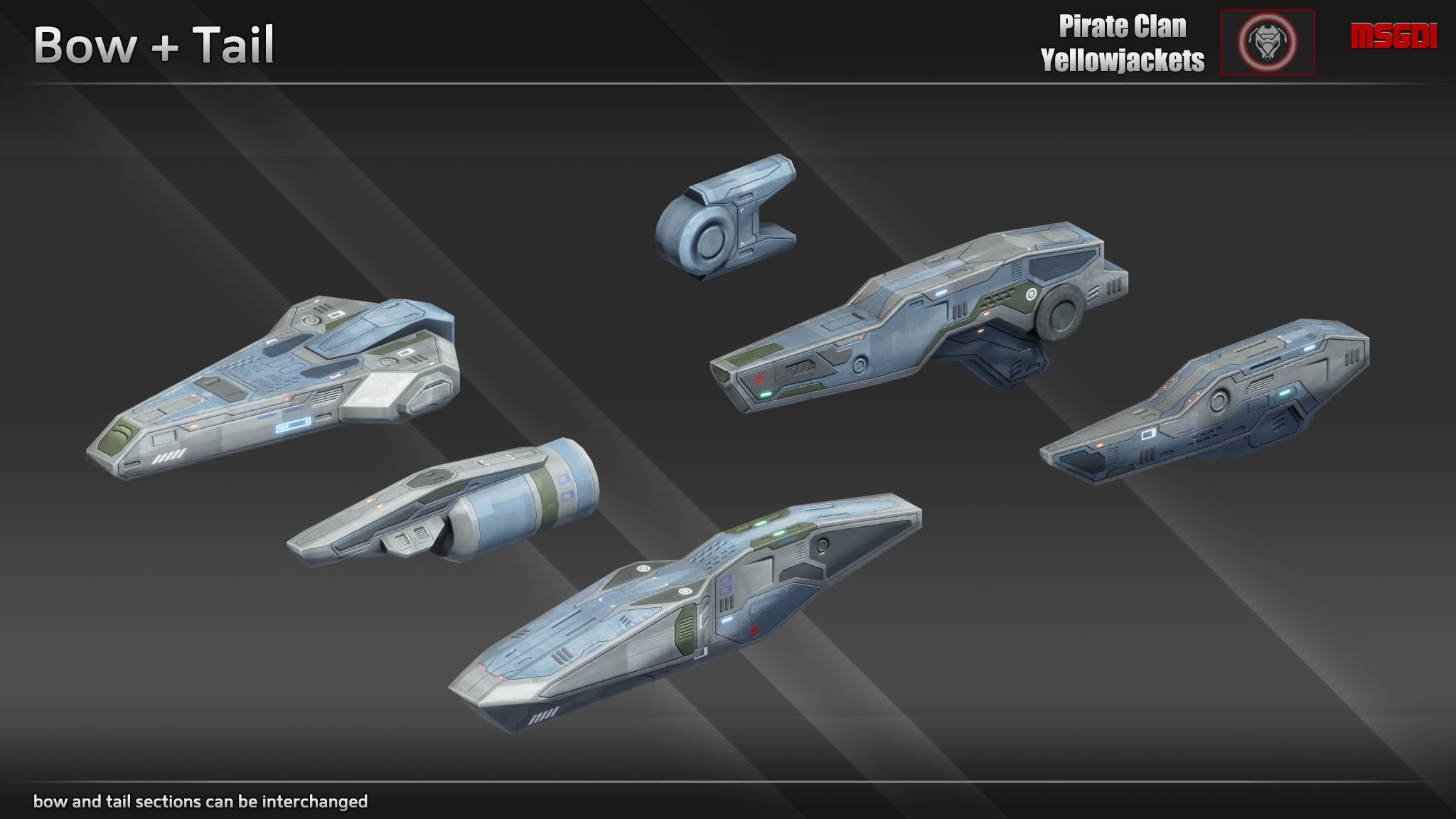 Spaceship Yellowjackets Modular Fighter Kit Low-poly 3D model_2