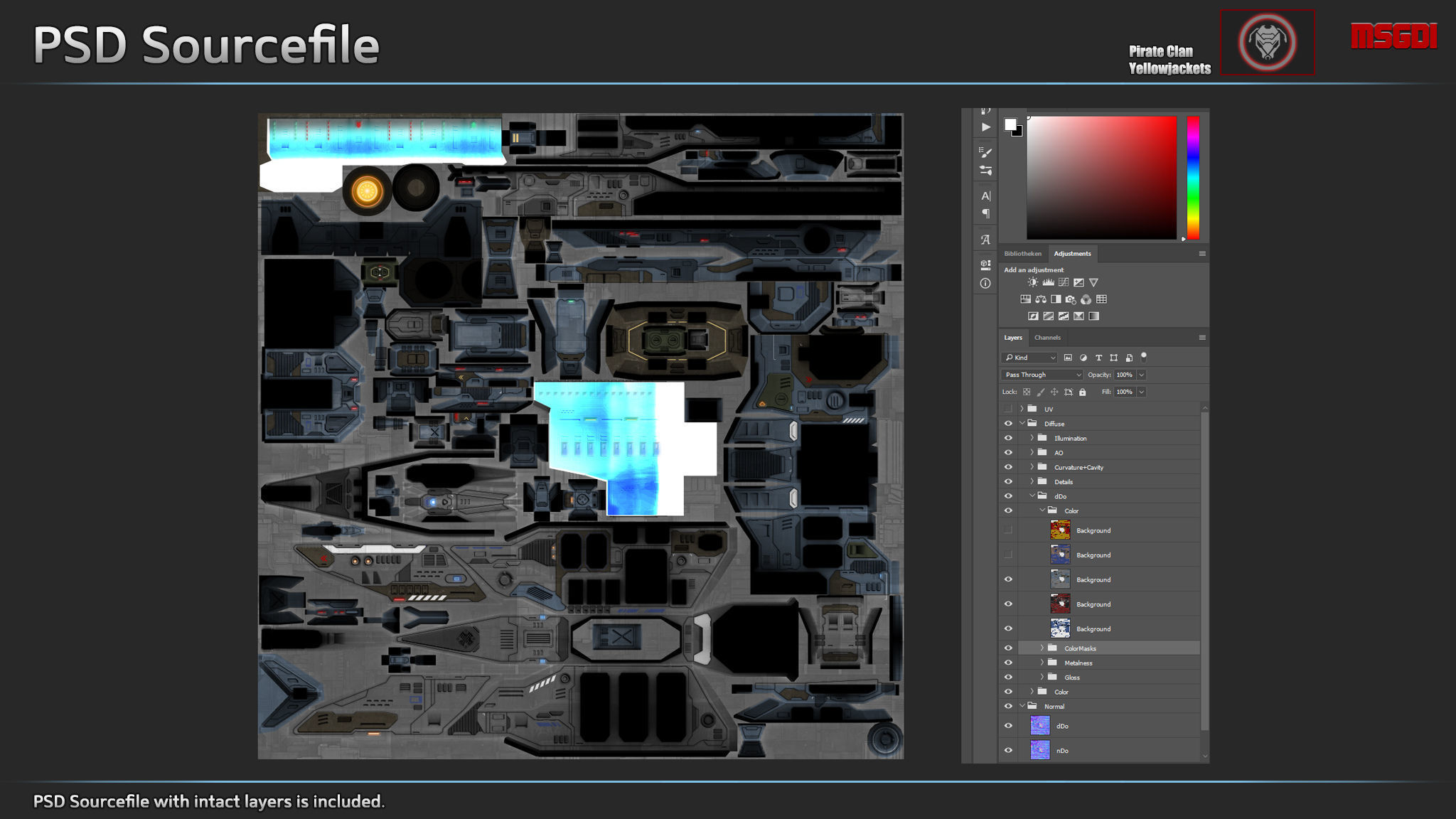 Spaceship Yellowjackets Modular Fighter Kit Low-poly 3D model_9