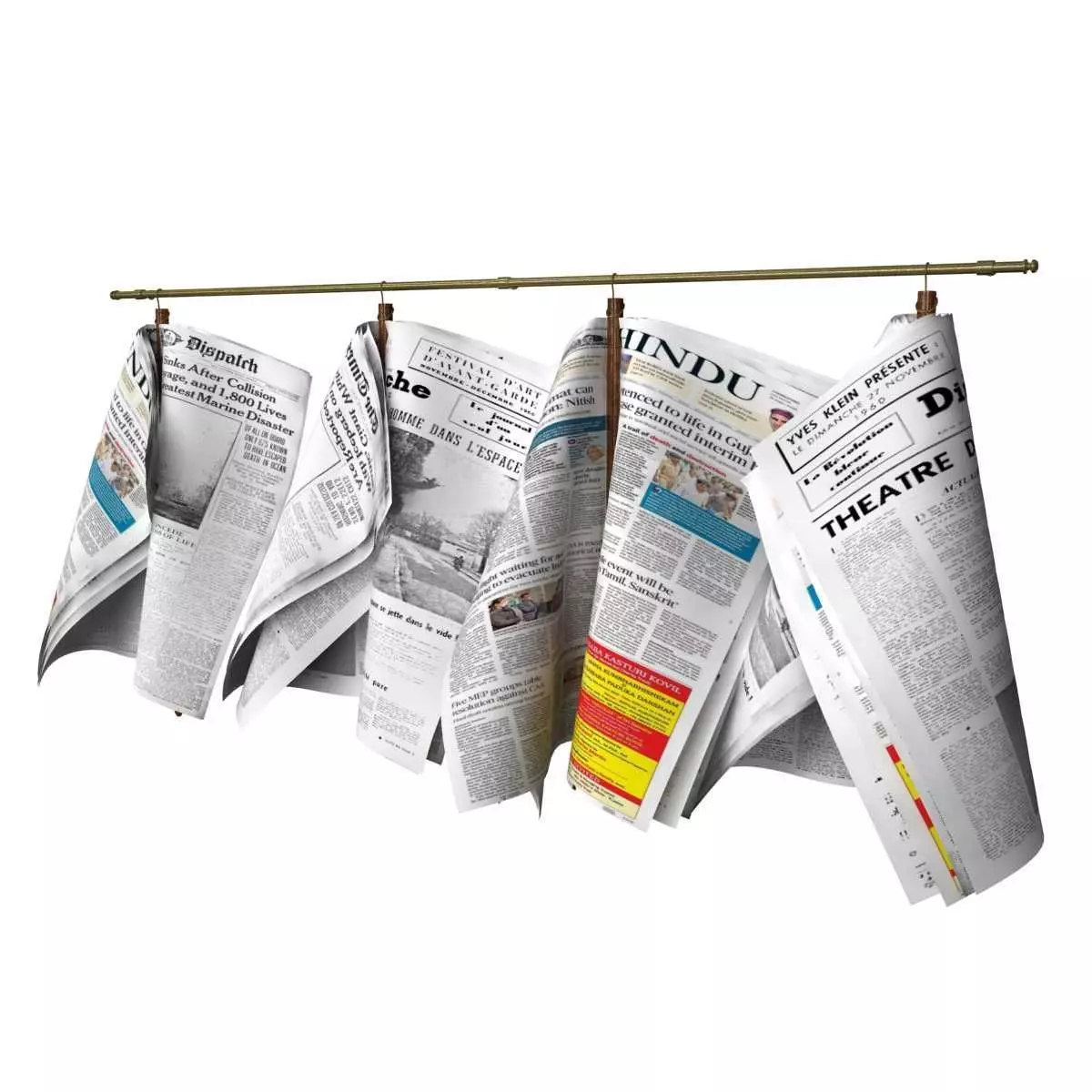 Newspapers hanging on the rail 3D model_0