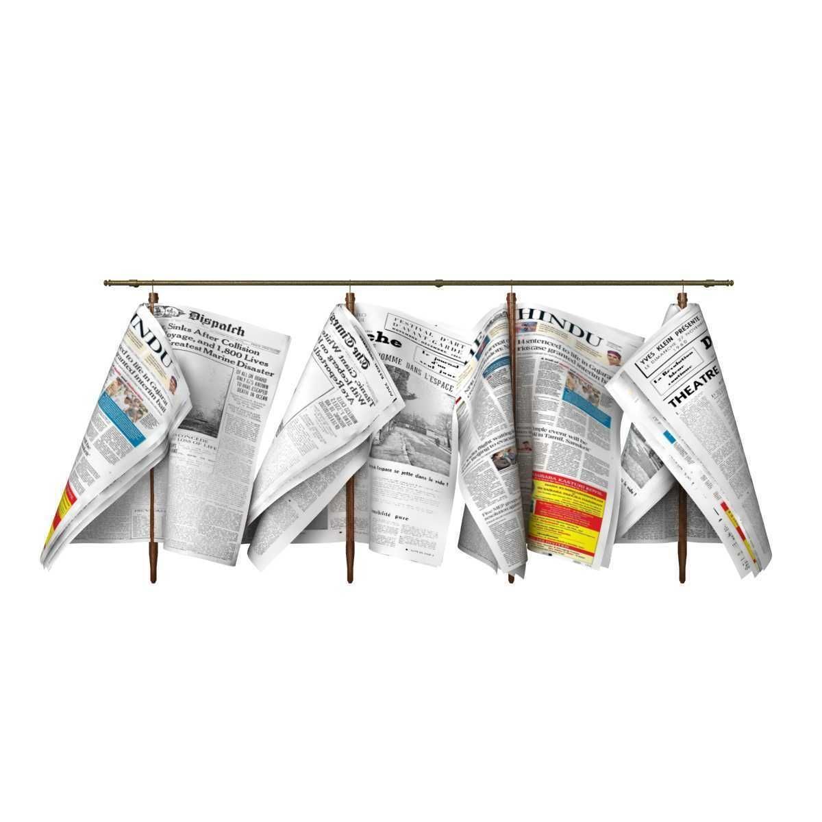 Newspapers hanging on the rail 3D model_1