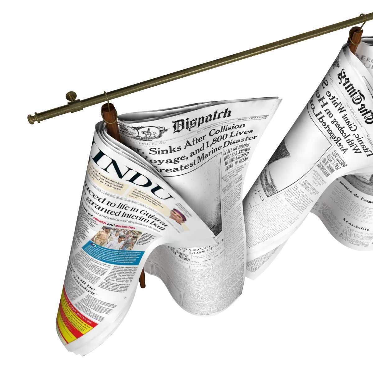 Newspapers hanging on the rail 3D model_3