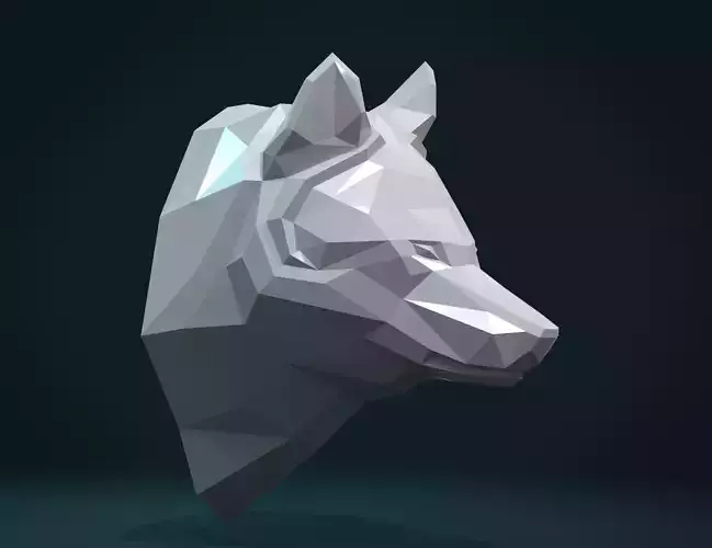 Low poly Wolf head 3D print model