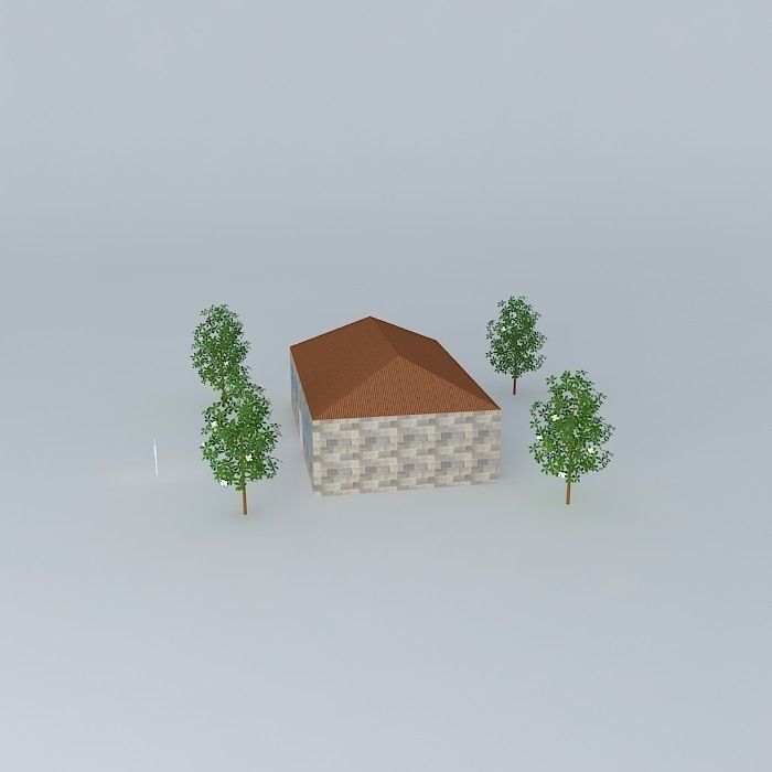 One storey house with trees Free 3D model_2