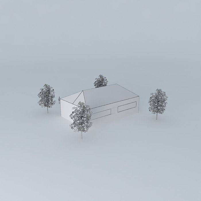One storey house with trees Free 3D model_4