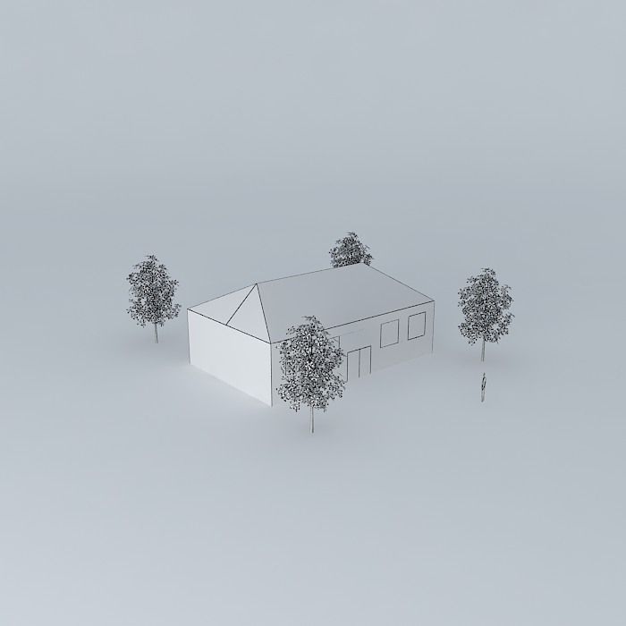 One storey house with trees Free 3D model_3