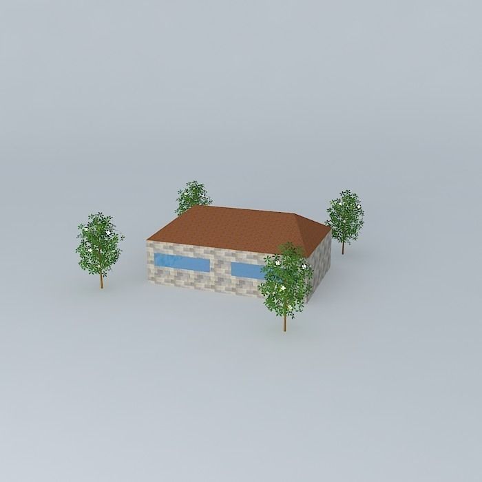 One storey house with trees Free 3D model_1