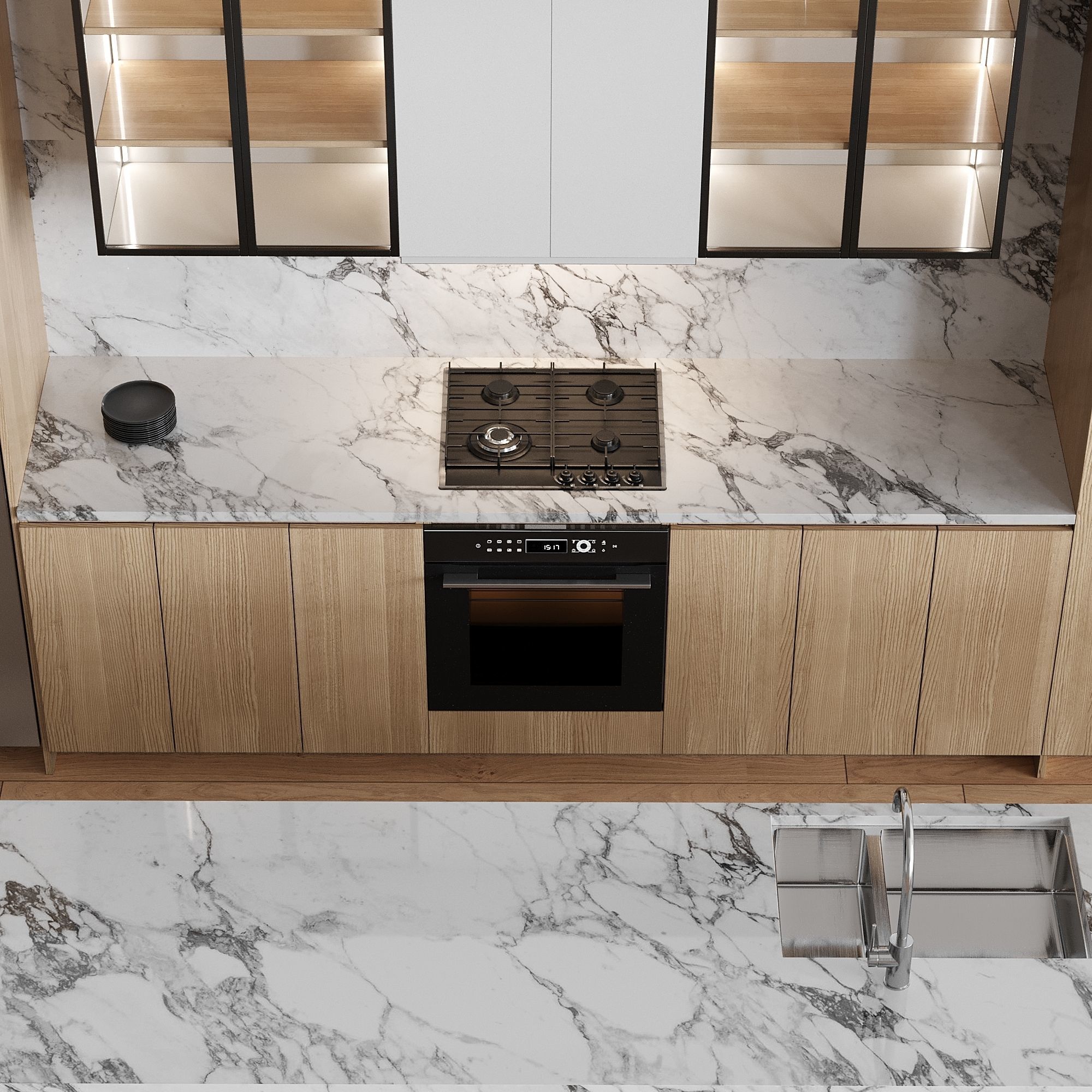 White Modern kitchen 3D model_2