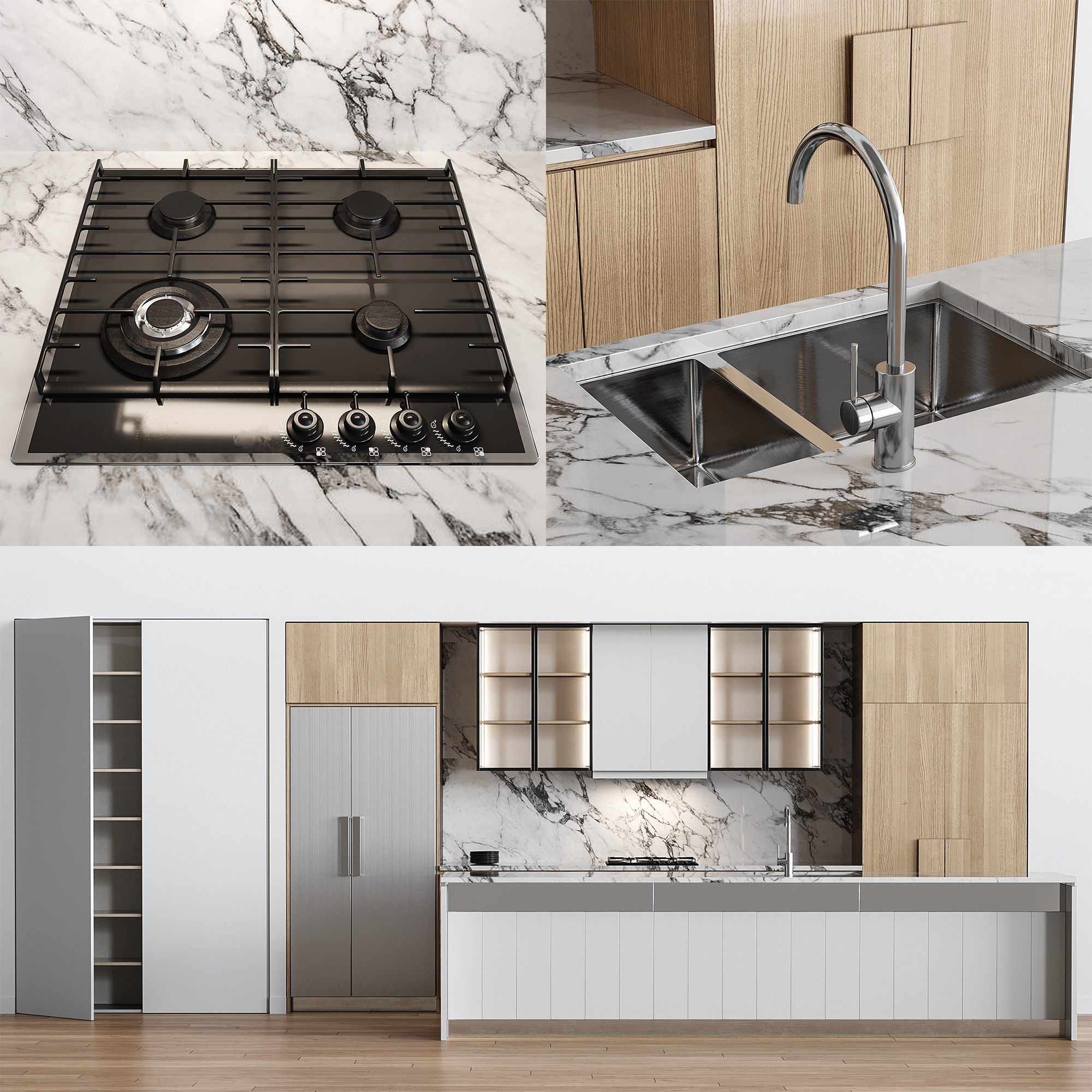 White Modern kitchen 3D model_1