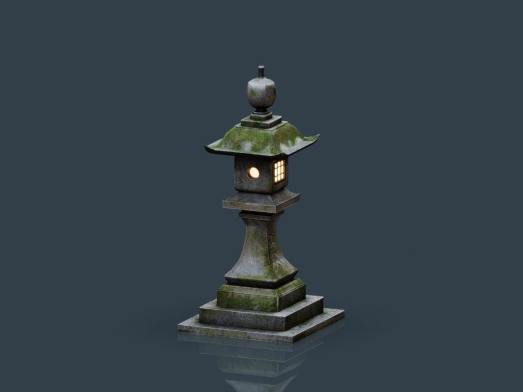 Stone Japanesse latern Tachi-gata Low-poly 3D model_14
