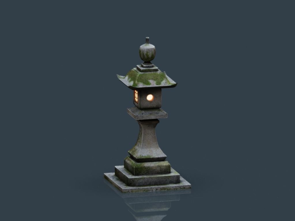 Stone Japanesse latern Tachi-gata Low-poly 3D model_23