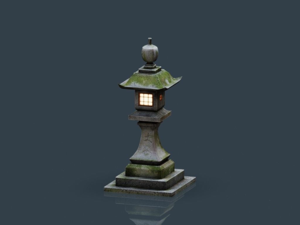 Stone Japanesse latern Tachi-gata Low-poly 3D model_31