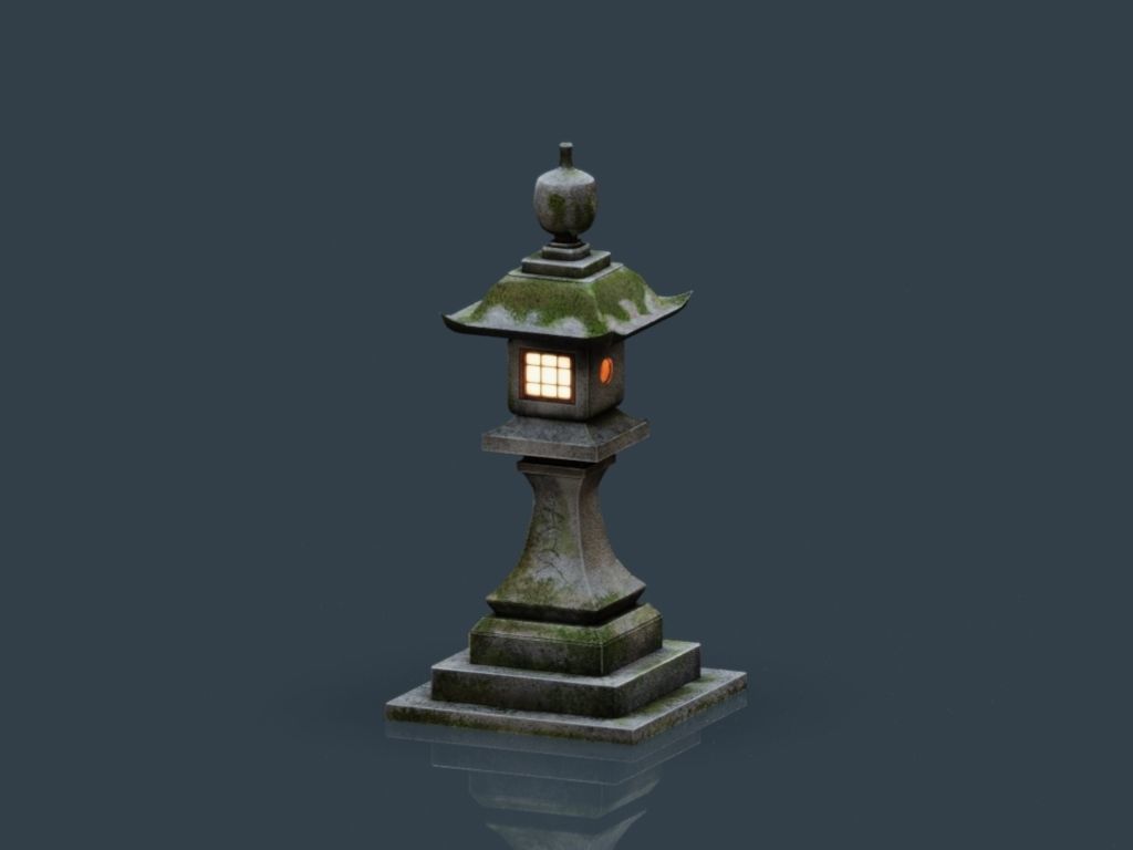 Stone Japanesse latern Tachi-gata Low-poly 3D model_19