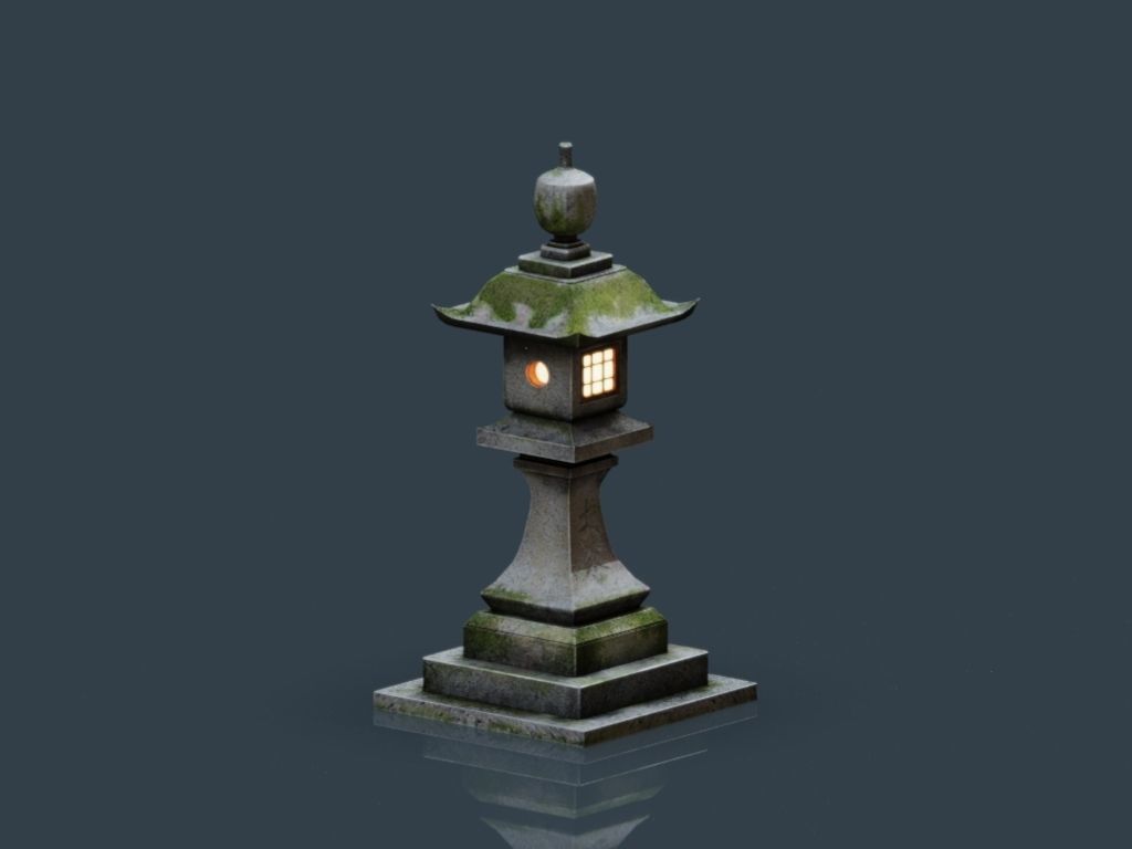 Stone Japanesse latern Tachi-gata Low-poly 3D model_26