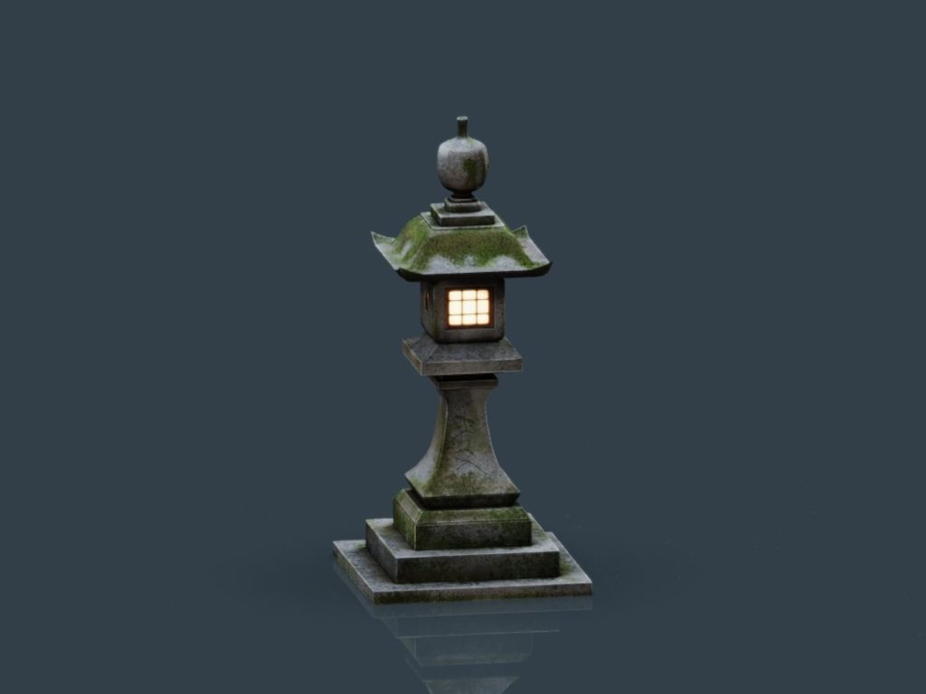 Stone Japanesse latern Tachi-gata Low-poly 3D model_17