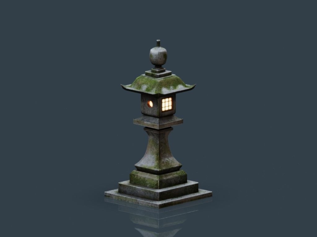 Stone Japanesse latern Tachi-gata Low-poly 3D model_15