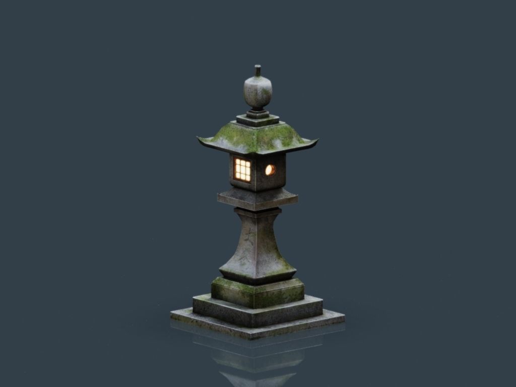 Stone Japanesse latern Tachi-gata Low-poly 3D model_21