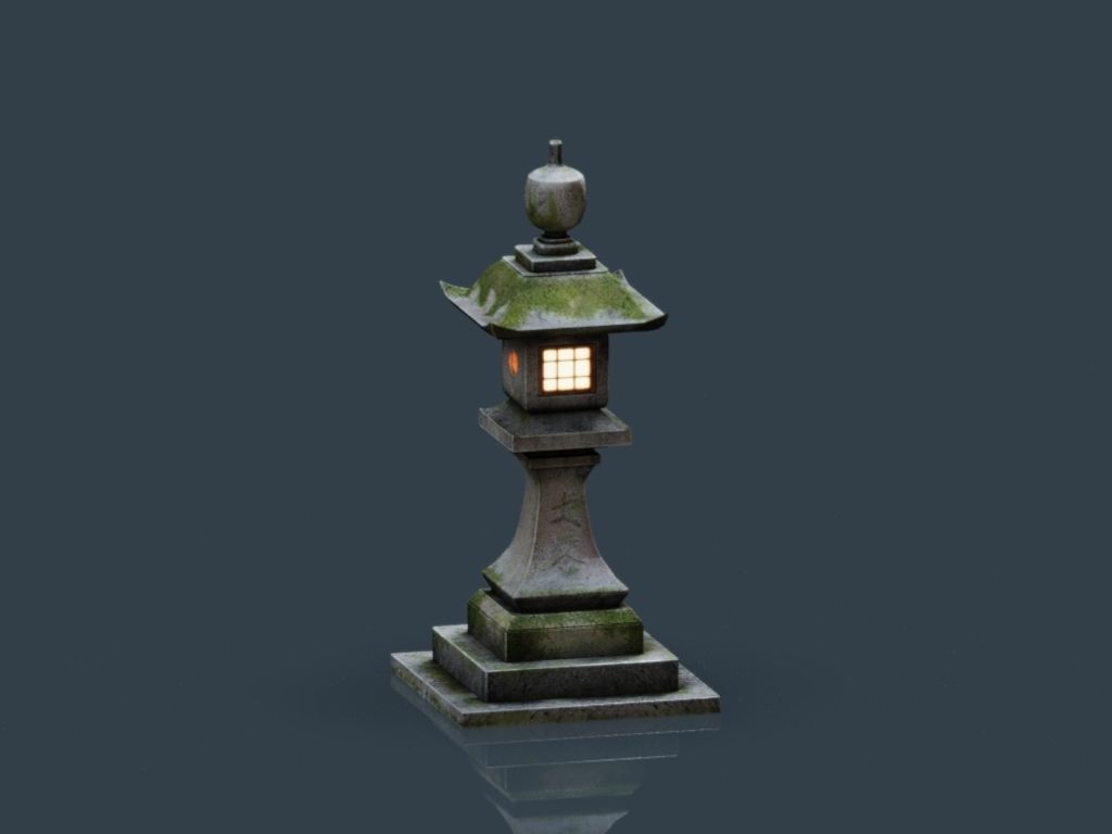 Stone Japanesse latern Tachi-gata Low-poly 3D model_28