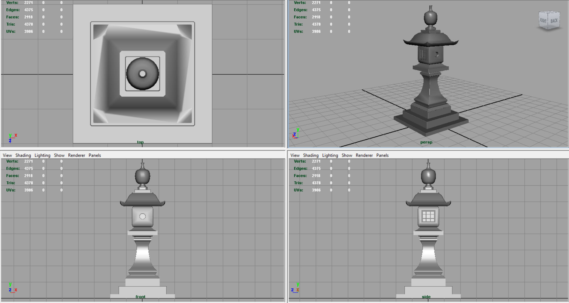 Stone Japanesse latern Tachi-gata Low-poly 3D model_6