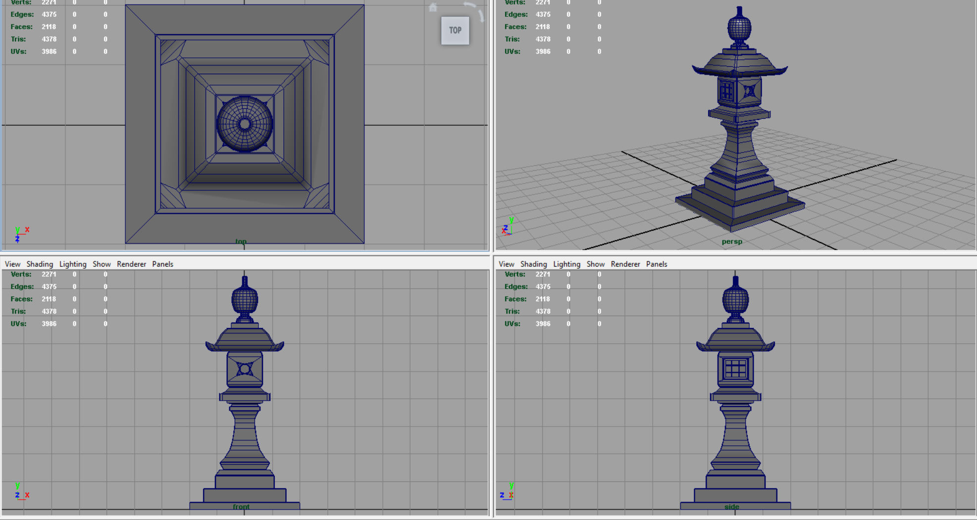 Stone Japanesse latern Tachi-gata Low-poly 3D model_7