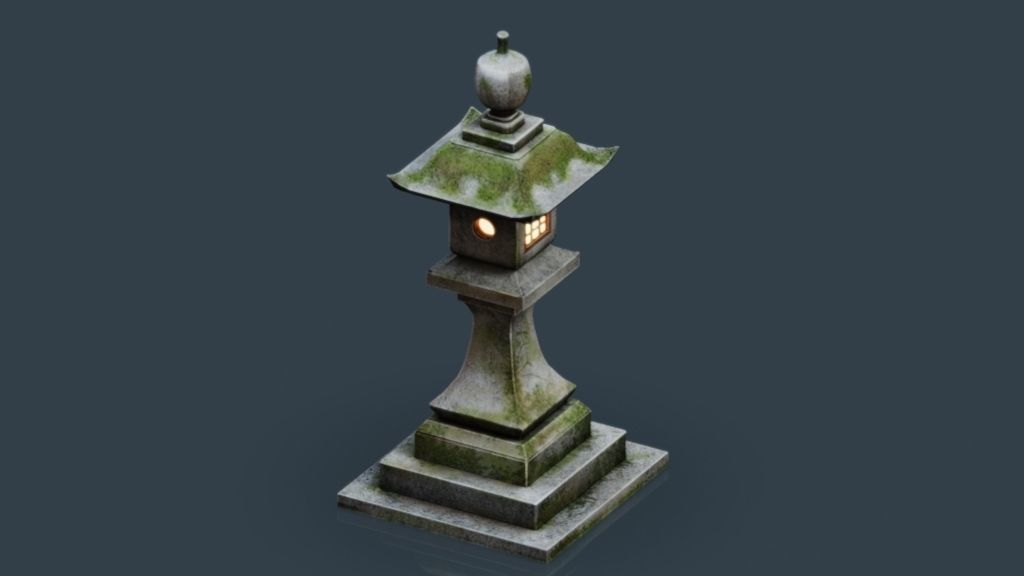 Stone Japanesse latern Tachi-gata Low-poly 3D model_9