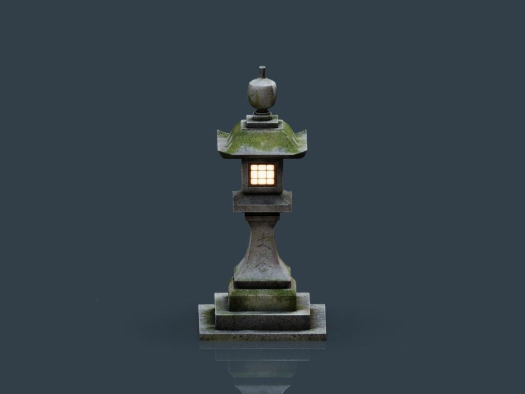 Stone Japanesse latern Tachi-gata Low-poly 3D model_29