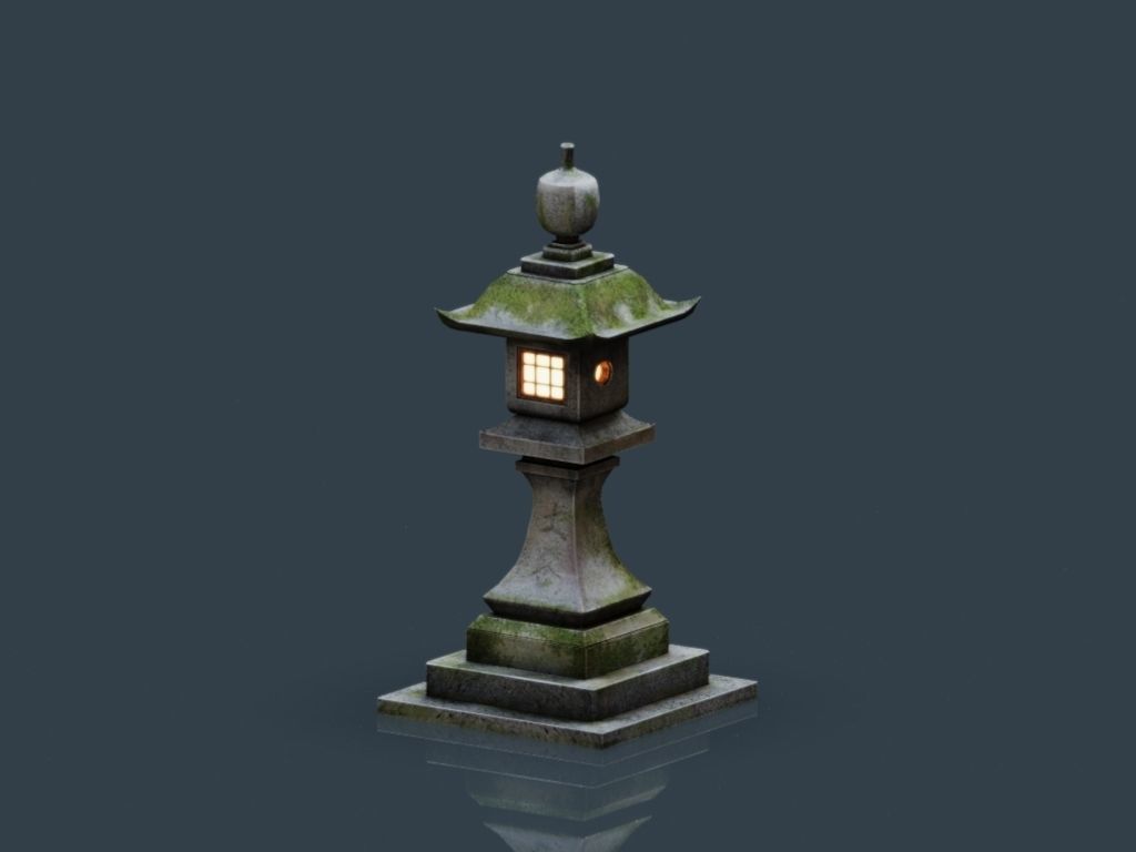 Stone Japanesse latern Tachi-gata Low-poly 3D model_11
