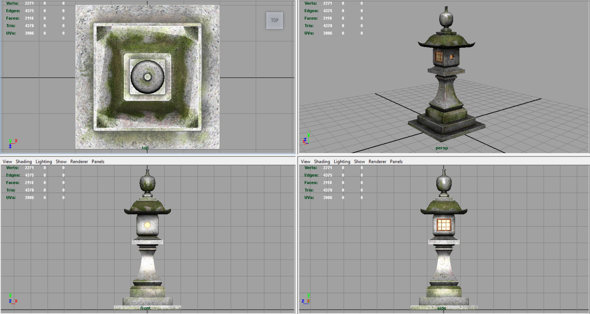 Stone Japanesse latern Tachi-gata Low-poly 3D model_5