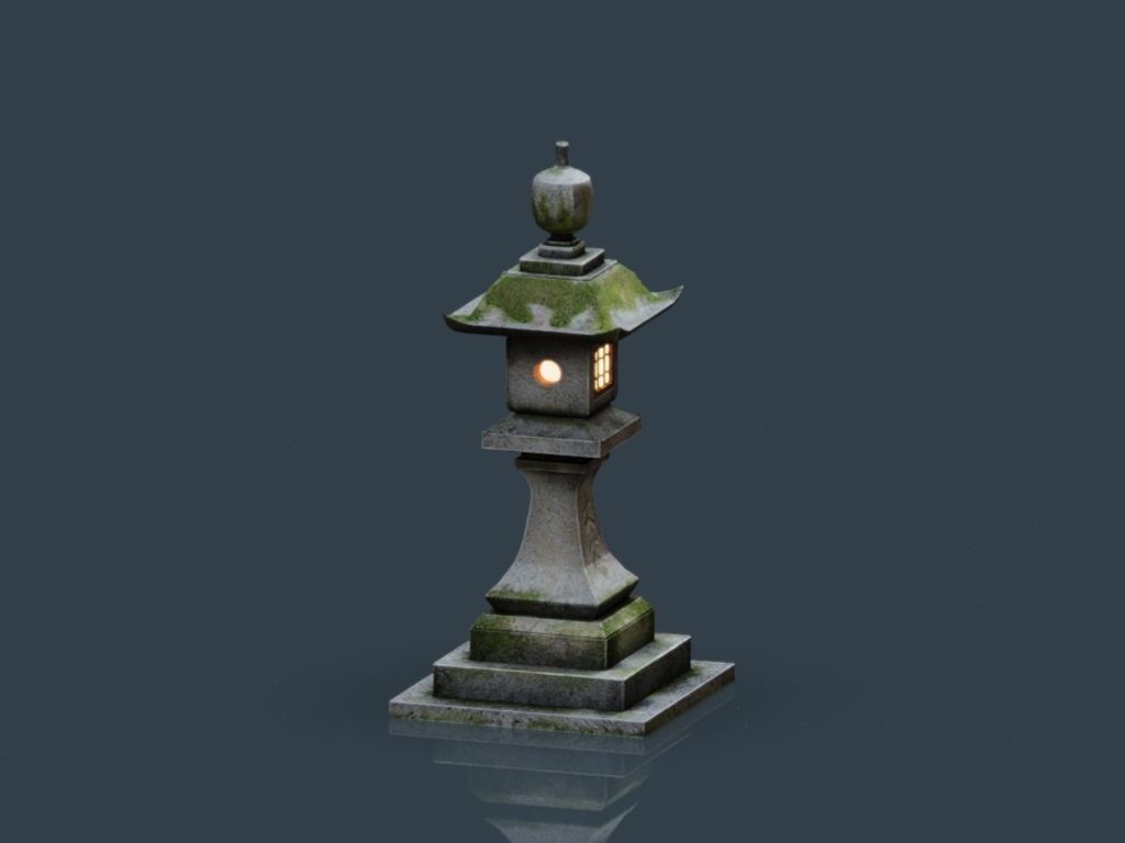 Stone Japanesse latern Tachi-gata Low-poly 3D model_25