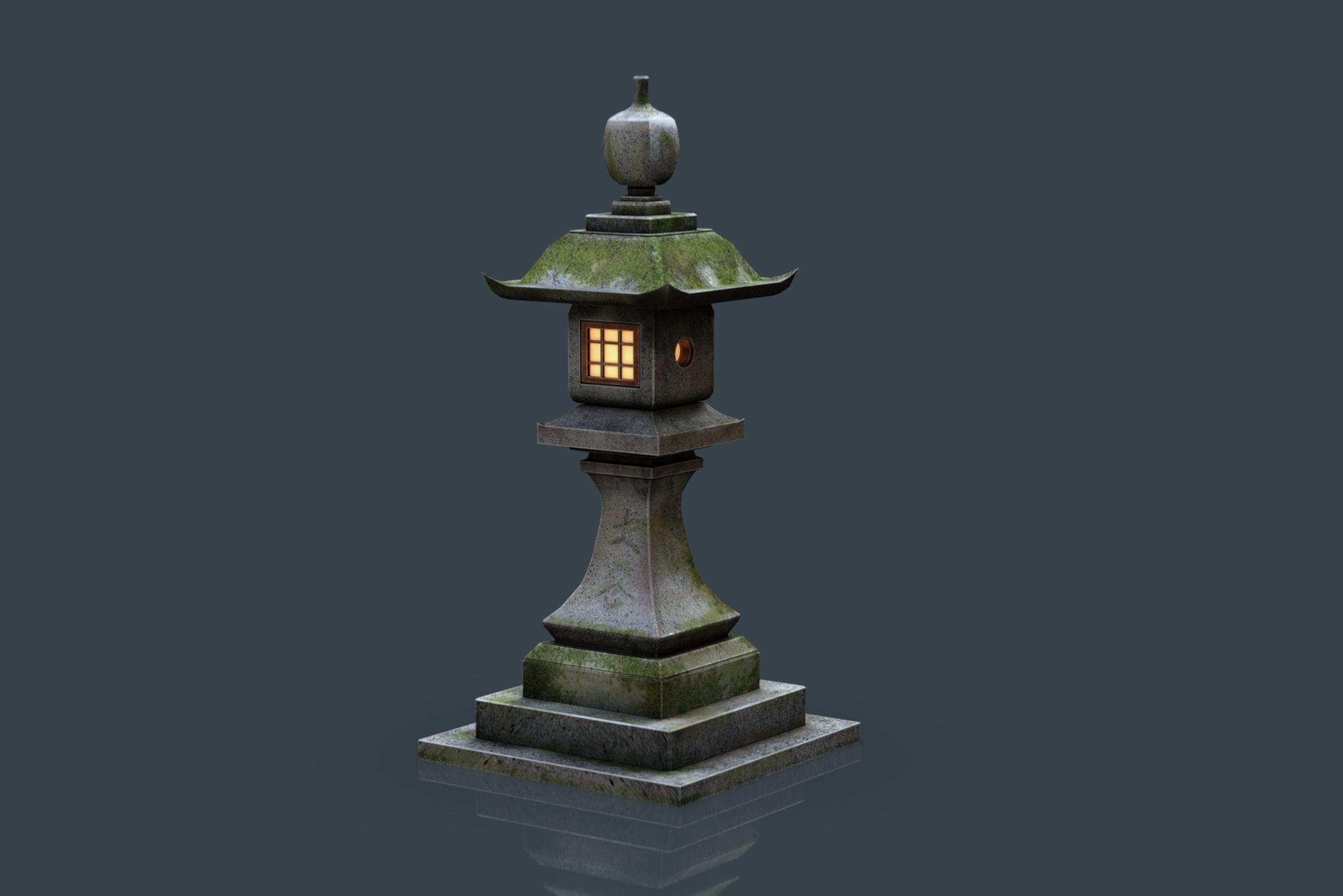 Stone Japanesse latern Tachi-gata Low-poly 3D model_10
