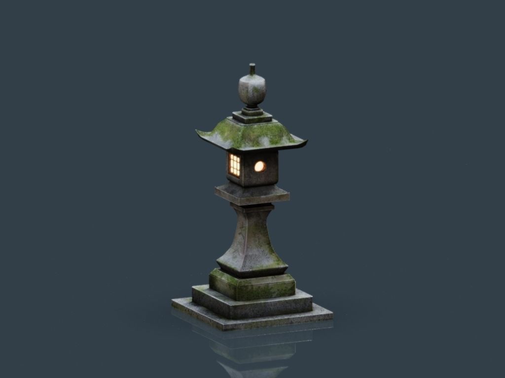 Stone Japanesse latern Tachi-gata Low-poly 3D model_30