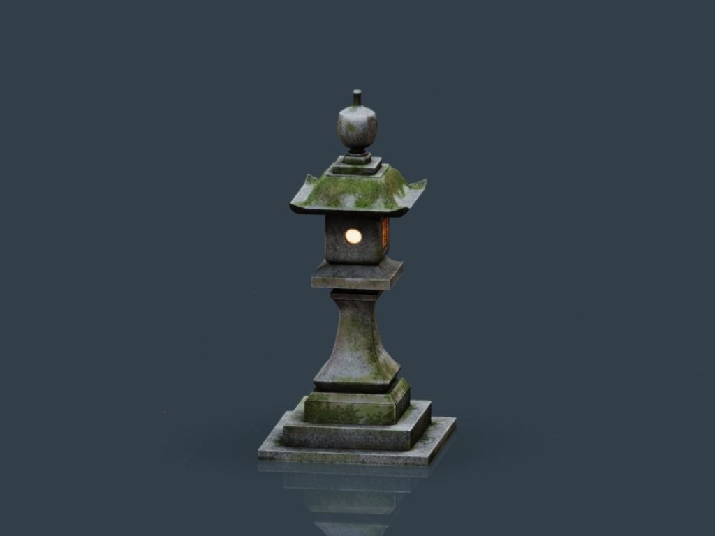 Stone Japanesse latern Tachi-gata Low-poly 3D model_13