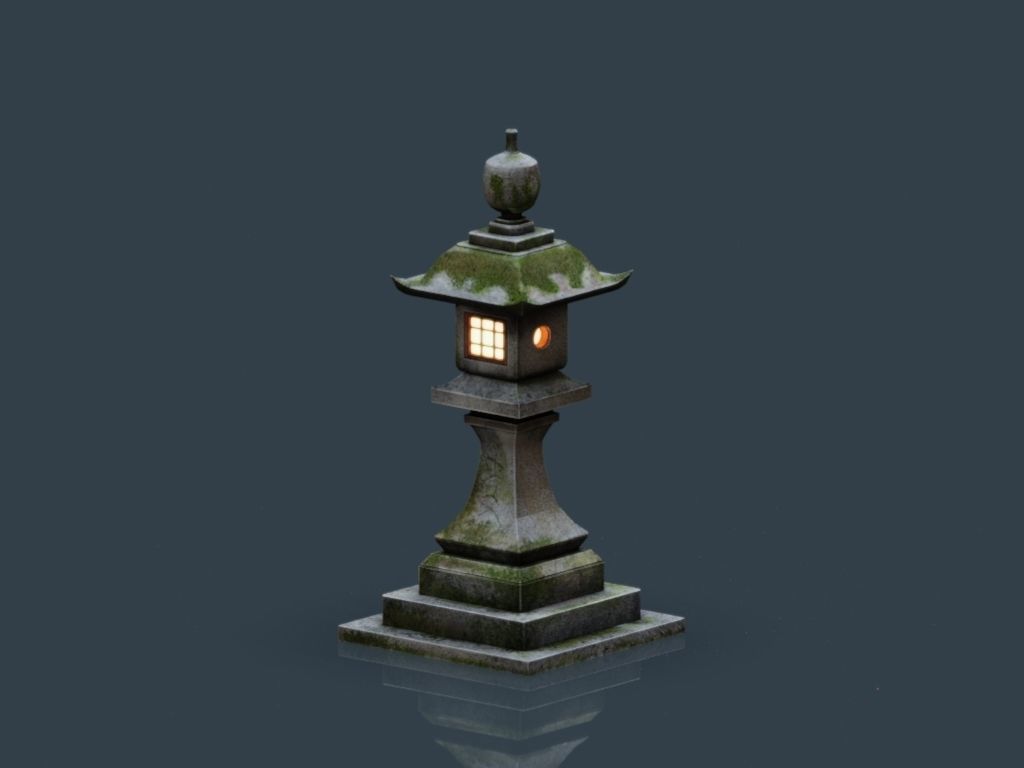 Stone Japanesse latern Tachi-gata Low-poly 3D model_20