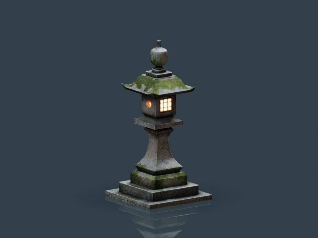Stone Japanesse latern Tachi-gata Low-poly 3D model_27