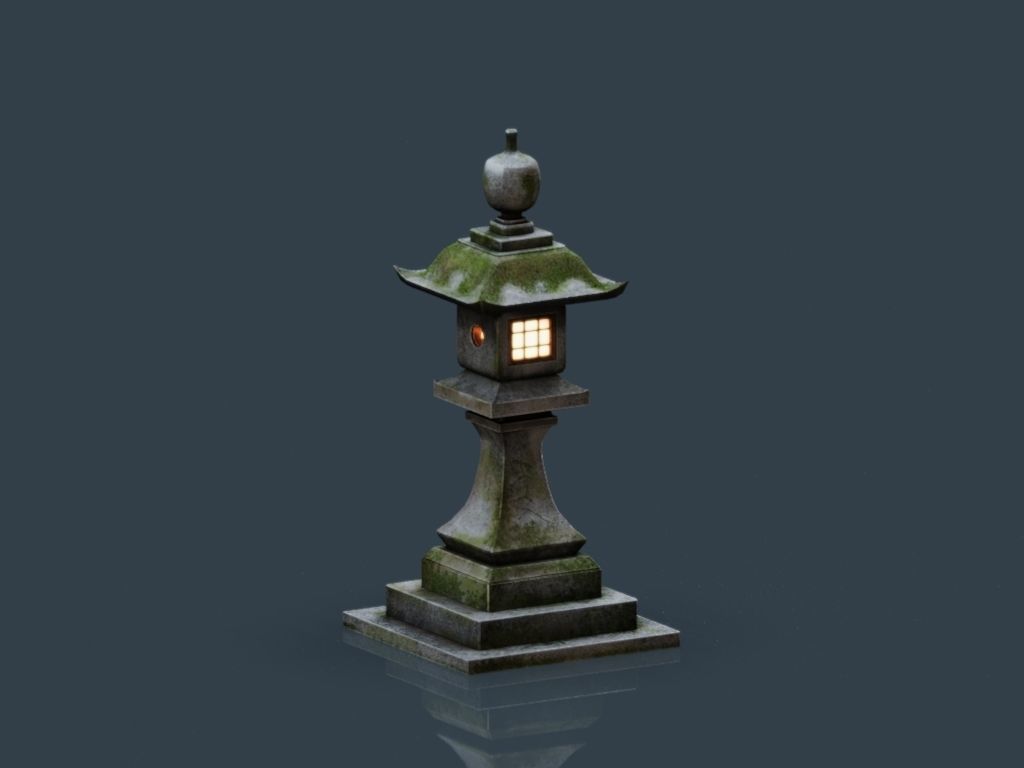 Stone Japanesse latern Tachi-gata Low-poly 3D model_16