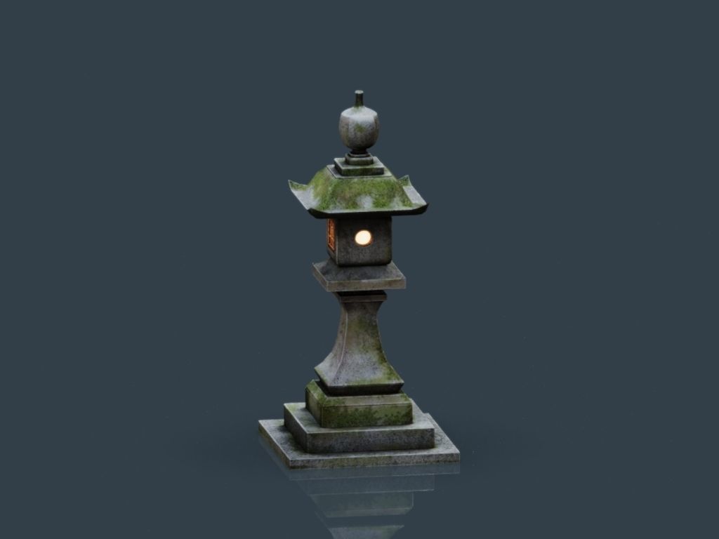 Stone Japanesse latern Tachi-gata Low-poly 3D model_12