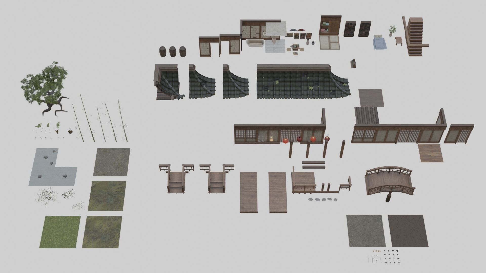 Low Poly Modular Japanese House With PBR Materials Low-poly 3D model_1