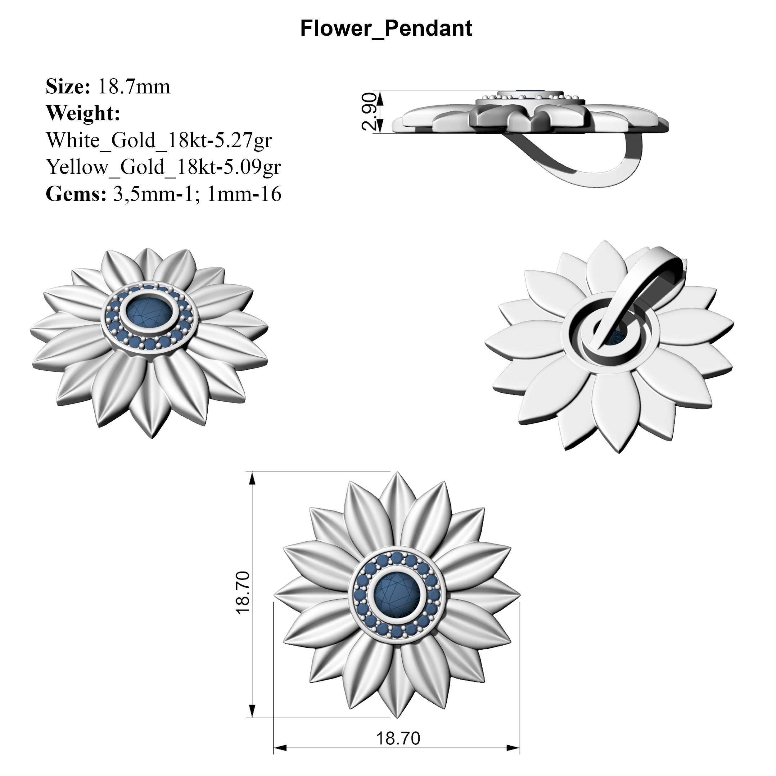 Flower Pendant 3D print model_6